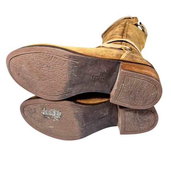 Vintage UGG Darcie Tall Riding Boots Distressed Leather Lined Suede Straps US8 - Picture 6 of 8